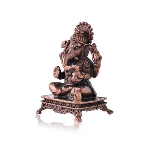 CraftVatika Copper Ganesh Idol - Copper Ganpati Statue - Tamba Murti Statue for Temple Home Office Entrance Decor Gift - Patina Antique Finish (5.5 CM Height) - Image 5