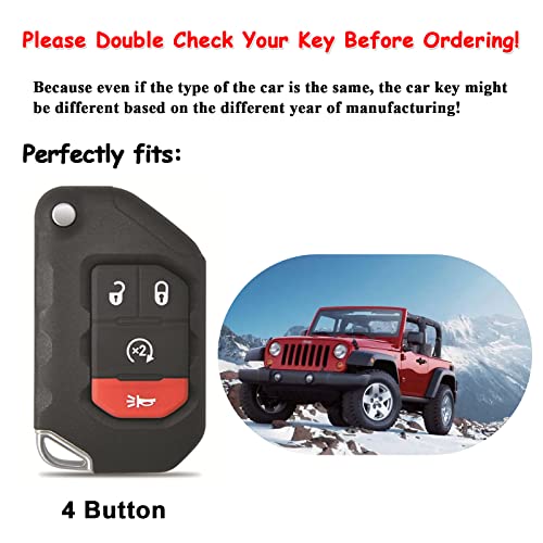 EASYANT Handmade Leather Car Key Fob Cover Compatible with Jeep 2018-2024 Wrangler Gladiator Sahara Rubicon 4 Buttons Black - Image 2