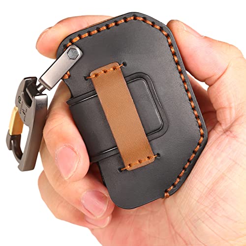 EASYANT Handmade Leather Car Key Fob Cover Compatible with Jeep 2018-2024 Wrangler Gladiator Sahara Rubicon 4 Buttons Black - Image 4