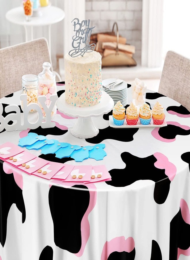 Oudain 3 Pcs Pink Cowgirl Cow Themed Table Cover Plastic Round Cow Themed Tablecloth 84 Inch Farm Animal Tablecloth Disposable Black White for Kids Picnic Birthday Party Supplies - Image 5