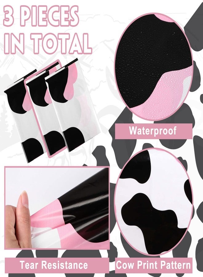 Oudain 3 Pcs Pink Cowgirl Cow Themed Table Cover Plastic Round Cow Themed Tablecloth 84 Inch Farm Animal Tablecloth Disposable Black White for Kids Picnic Birthday Party Supplies - Image 3