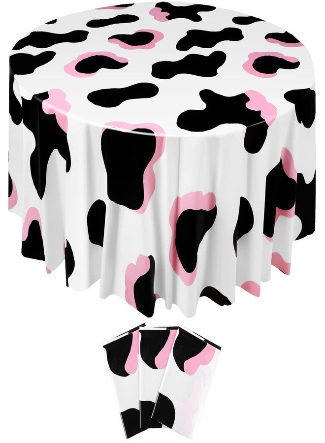 Oudain 3 Pcs Pink Cowgirl Cow Themed Table Cover Plastic Round Cow Themed Tablecloth 84 Inch Farm Animal Tablecloth Disposable Black White for Kids Picnic Birthday Party Supplies - Image 1
