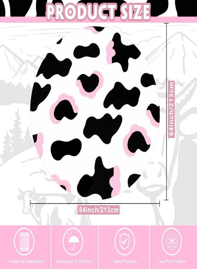 Oudain 3 Pcs Pink Cowgirl Cow Themed Table Cover Plastic Round Cow Themed Tablecloth 84 Inch Farm Animal Tablecloth Disposable Black White for Kids Picnic Birthday Party Supplies - Image 4