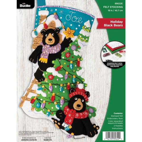 Bucilla Felt Applique 18 Stocking Making Kit Holiday Black Bears Perfect for DIY Arts and Crafts 89622E - Image 1