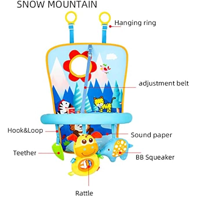 INFANT CAR SEAT TOY FOR BABIES 0-6 MONTHS, KICK AND PLAY ACTIVITY CENTER WITH MIRROR JINGLING TOYS,FUN TRAVEL BABY TOY FOR REAR CAR SEAT, BABY TRAVEL TOYS(SNOWY MOUNTAINS) - Image 4