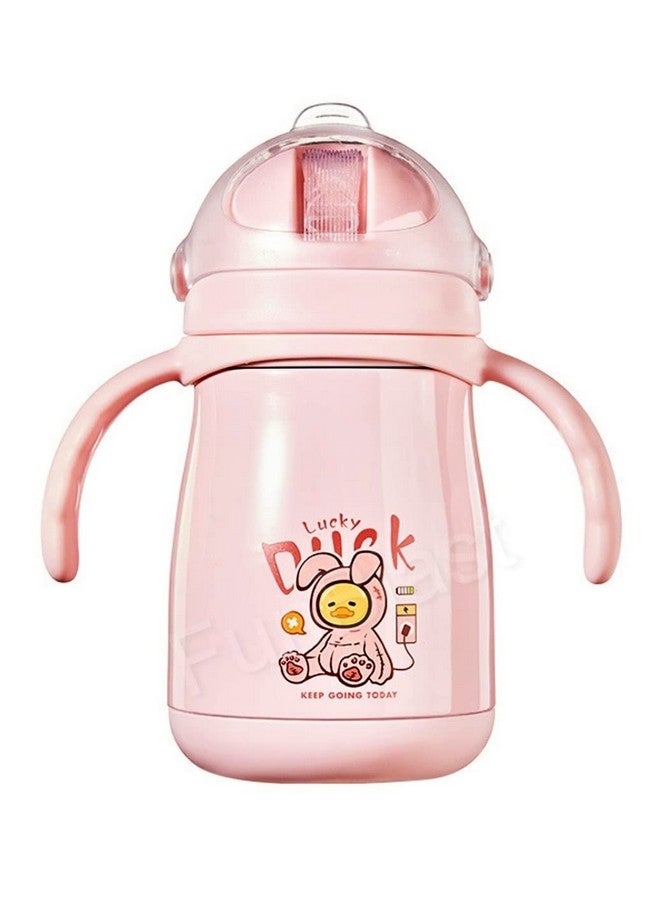 FunBlast Water Stainless Steel Bottle For Kids Double Wall Vacuum School Water Bottle For Kids 310 Ml Bpa Free Water Bottle For Kids Insulated Bottle With Straw Strap And Side Handle (Pink) - Image 1