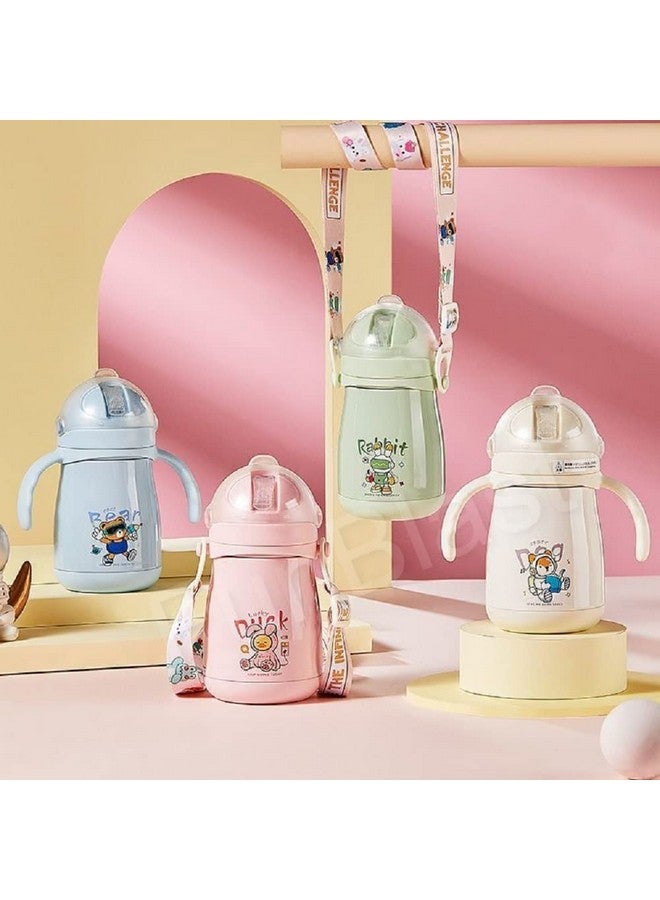 FunBlast Water Stainless Steel Bottle For Kids Double Wall Vacuum School Water Bottle For Kids 310 Ml Bpa Free Water Bottle For Kids Insulated Bottle With Straw Strap And Side Handle (Pink) - Image 4