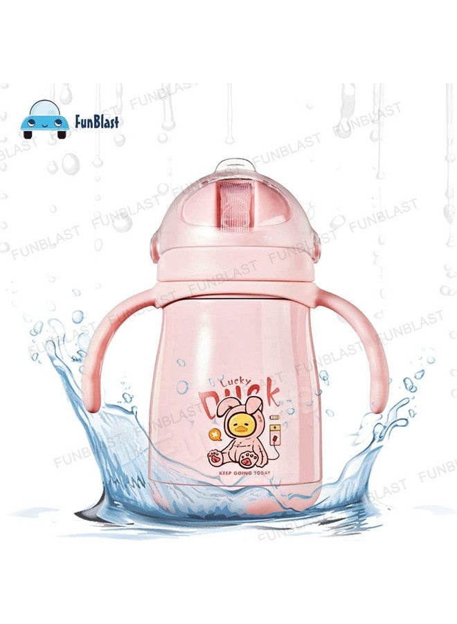 FunBlast Water Stainless Steel Bottle For Kids Double Wall Vacuum School Water Bottle For Kids 310 Ml Bpa Free Water Bottle For Kids Insulated Bottle With Straw Strap And Side Handle (Pink) - Image 2