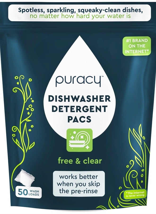 puracy Dishwasher Pods 50 Count, Natural Dishwasher Detergent, Free & Clear Dish Tabs, Tiktok Trend Items, Enzyme-Powered, Spot & Residue-Free, Must Haves from Tiktok Made Me Buy It - Image 1