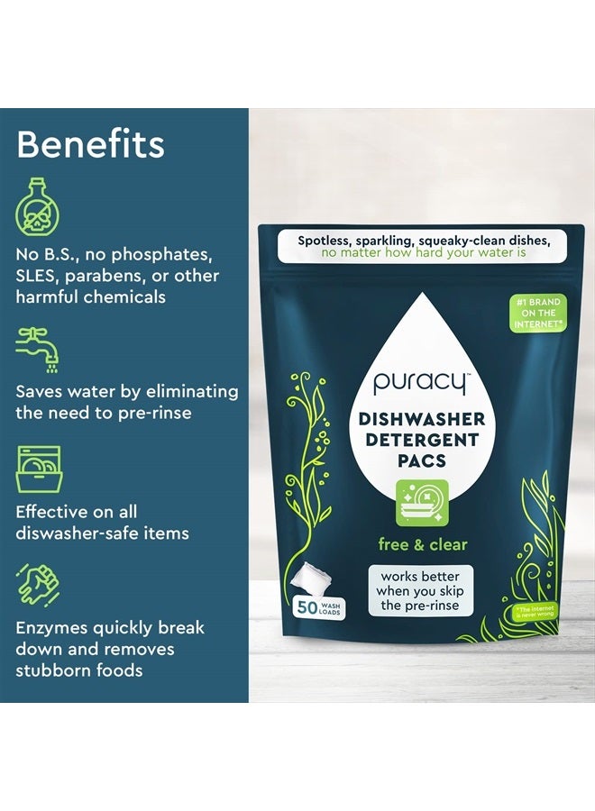 puracy Dishwasher Pods 50 Count, Natural Dishwasher Detergent, Free & Clear Dish Tabs, Tiktok Trend Items, Enzyme-Powered, Spot & Residue-Free, Must Haves from Tiktok Made Me Buy It - Image 2