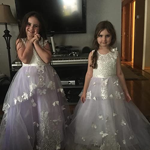 PLwedding Flower Girl Dress Kids Lace Beaded Pageant Ball Gowns (Size 6, B Lilac) - Image 2