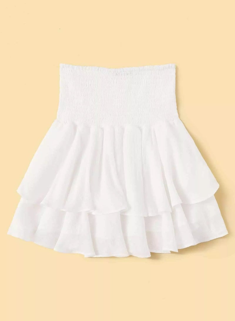 Smocked High-Rise Flounce Mini Skirt  - Image 1