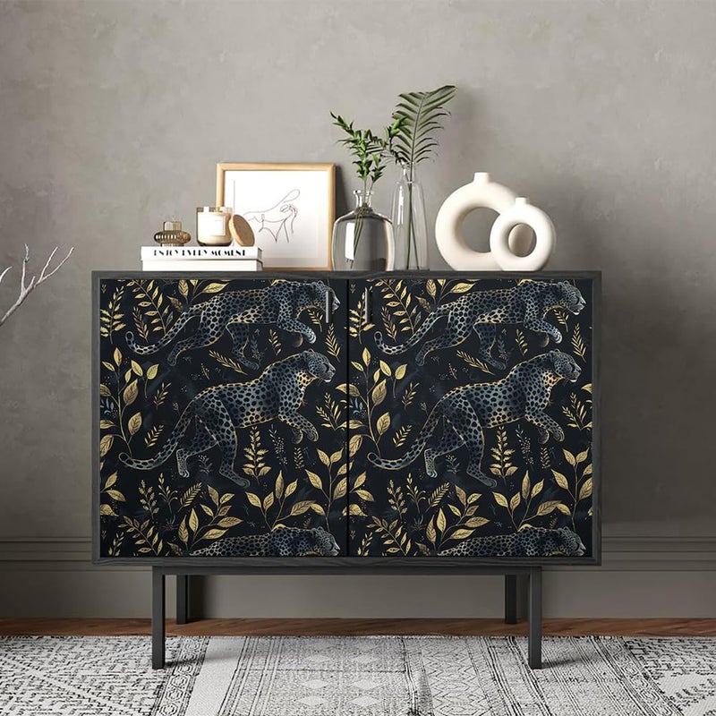 REDAMANCY Black Golden Leopard Animal Leaf Peel and Stick Wallpaper Stick on Contact Paper Vintage Wall Paper Easy Peel Off for nightstand Drawer Cabinet Renter - Image 4