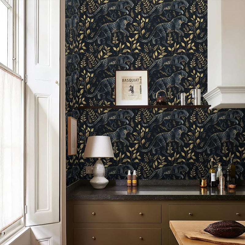 REDAMANCY Black Golden Leopard Animal Leaf Peel and Stick Wallpaper Stick on Contact Paper Vintage Wall Paper Easy Peel Off for nightstand Drawer Cabinet Renter - Image 5