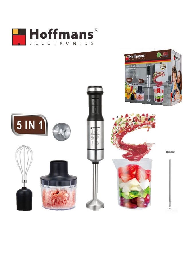 Hoffmans - Immersion Hand Blender ,800W 5-in-1 Multi-Purpose Handheld Blender, 2-Speed Stick Blender, 1000ml Beaker, 500ml Chopper, Egg Whisk, Milk Frother, Black - Image 1