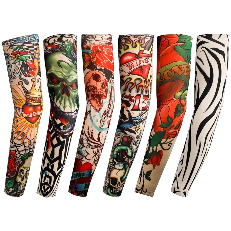 YARIEW 6pcs Temporary Tattoo Sleeves for Men and Women - Fake Tattoo Covers for Arms with Sun Protection - Image 1