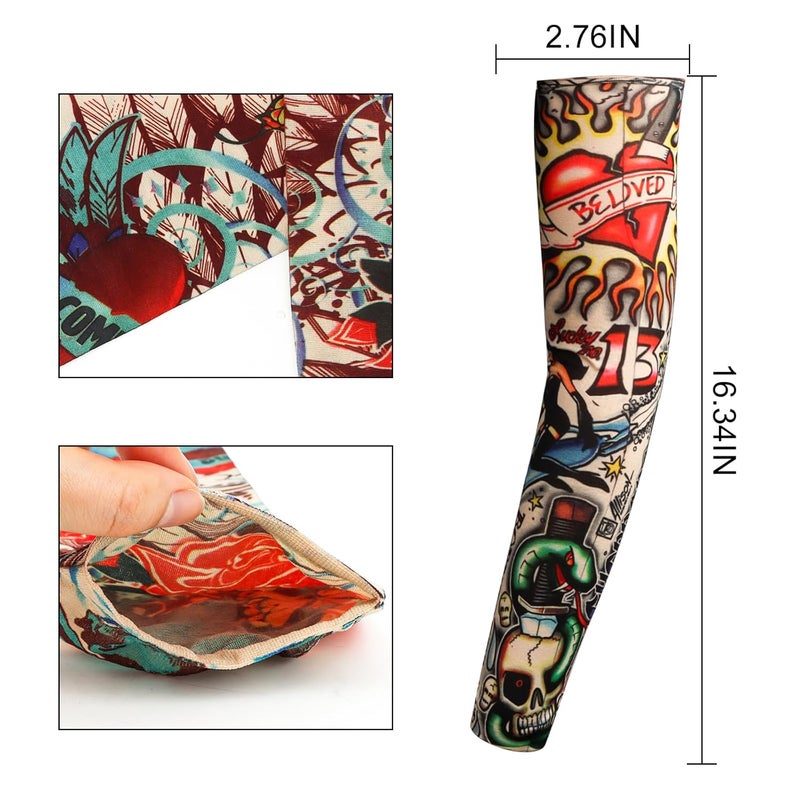 YARIEW 6pcs Temporary Tattoo Sleeves for Men and Women - Fake Tattoo Covers for Arms with Sun Protection - Image 2