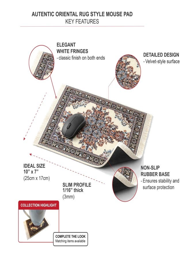 Inusitus Oriental Rug Mouse Pad - Mini Carpet Style Mousepad with Fringe, Non-Slip Rubber Base, Aesthetic Desk Accessory for Office & Home, Beige - Image 2