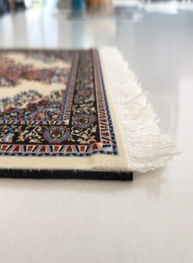 Inusitus Oriental Rug Mouse Pad - Mini Carpet Style Mousepad with Fringe, Non-Slip Rubber Base, Aesthetic Desk Accessory for Office & Home, Beige - Image 5