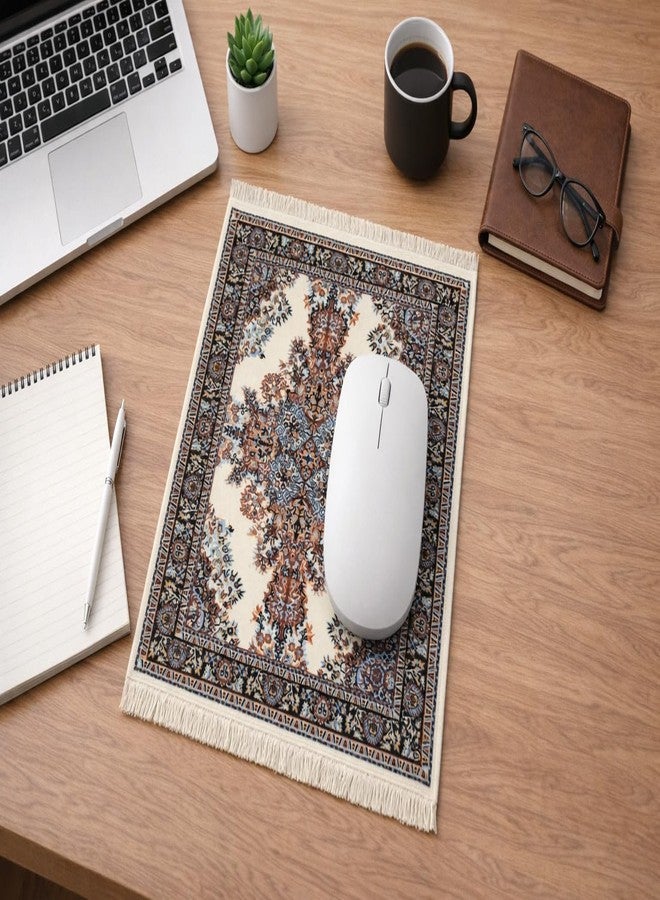 Inusitus Oriental Rug Mouse Pad - Mini Carpet Style Mousepad with Fringe, Non-Slip Rubber Base, Aesthetic Desk Accessory for Office & Home, Beige - Image 3