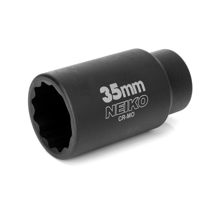 NEIKO 02526A 35mm Socket 12 Drive Deep Impact Socket Spindle Axle Nut Socket 12 Point Chrome Molybdenum CrMo Deep Well Hub Triple Square Axle Shaft Nut Remover