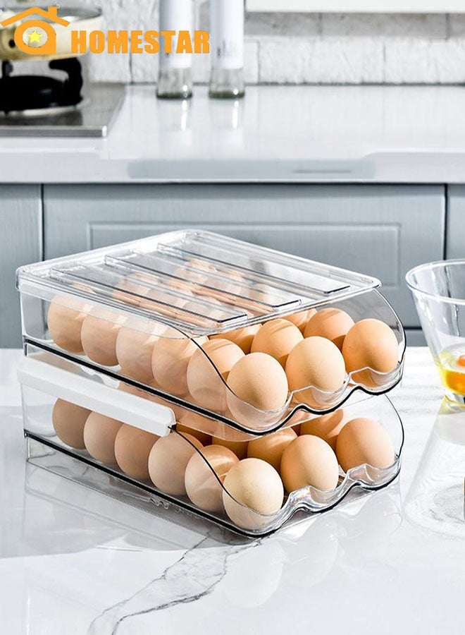 هومستر حامل البيض المزدوج، حاوية تخزين البيض الدوارة تلقائياً للاستخدام في الثلاجة، صندوق تخزين 36 بيضة للاحتفاظ بها طازجة في الثلاجة، علبة تنظيم لتخزين البيض، صينية بلاستيكية للبيض، شفافة - Image 1
