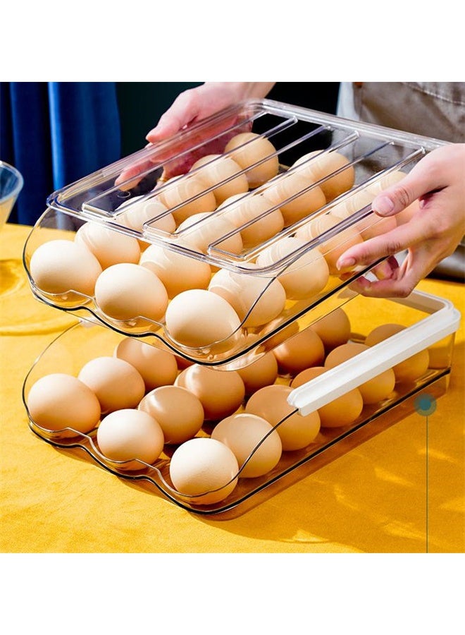 هومستر حامل البيض المزدوج، حاوية تخزين البيض الدوارة تلقائياً للاستخدام في الثلاجة، صندوق تخزين 36 بيضة للاحتفاظ بها طازجة في الثلاجة، علبة تنظيم لتخزين البيض، صينية بلاستيكية للبيض، شفافة - Image 2