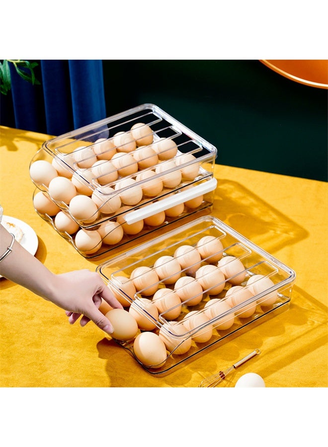 هومستر حامل البيض المزدوج، حاوية تخزين البيض الدوارة تلقائياً للاستخدام في الثلاجة، صندوق تخزين 36 بيضة للاحتفاظ بها طازجة في الثلاجة، علبة تنظيم لتخزين البيض، صينية بلاستيكية للبيض، شفافة - Image 3
