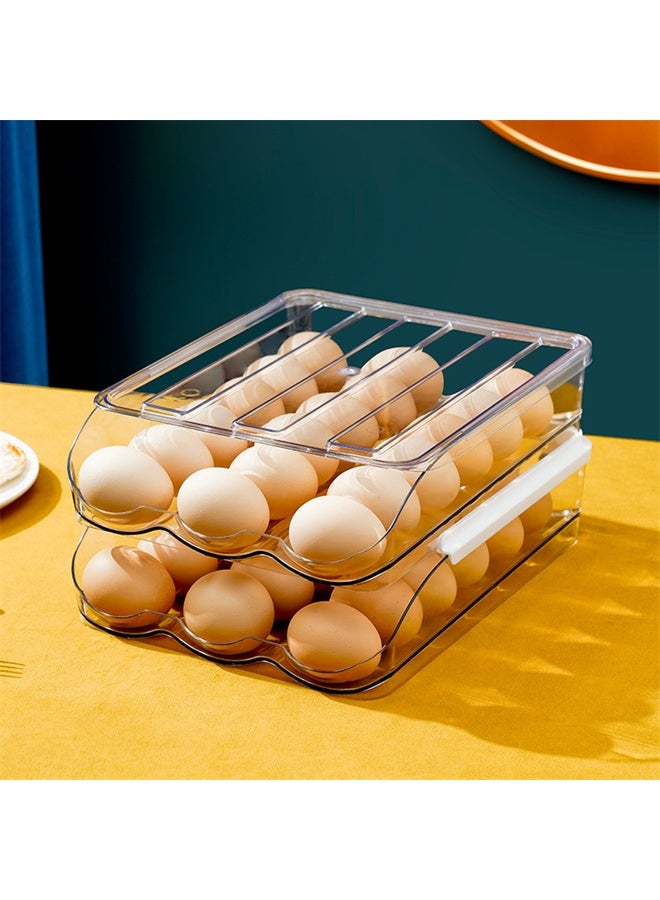 هومستر حامل البيض المزدوج، حاوية تخزين البيض الدوارة تلقائياً للاستخدام في الثلاجة، صندوق تخزين 36 بيضة للاحتفاظ بها طازجة في الثلاجة، علبة تنظيم لتخزين البيض، صينية بلاستيكية للبيض، شفافة - Image 4
