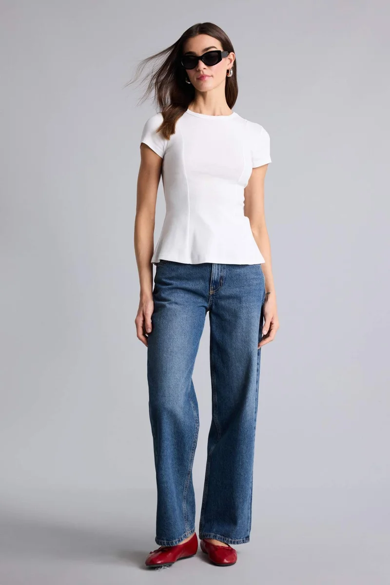 ديفاكتو Slim Fit Crew Neck Ribana Short Sleeve T-Shirt