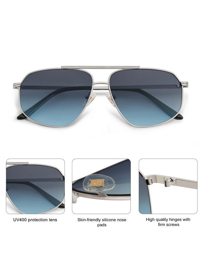 Sojos Classic Retro Aviator Sunglasses For Women Men Vintage Hexagonal Metal Frame Uv400 Lenses Sj1200, Silver/Gradient Blue  - Image 4