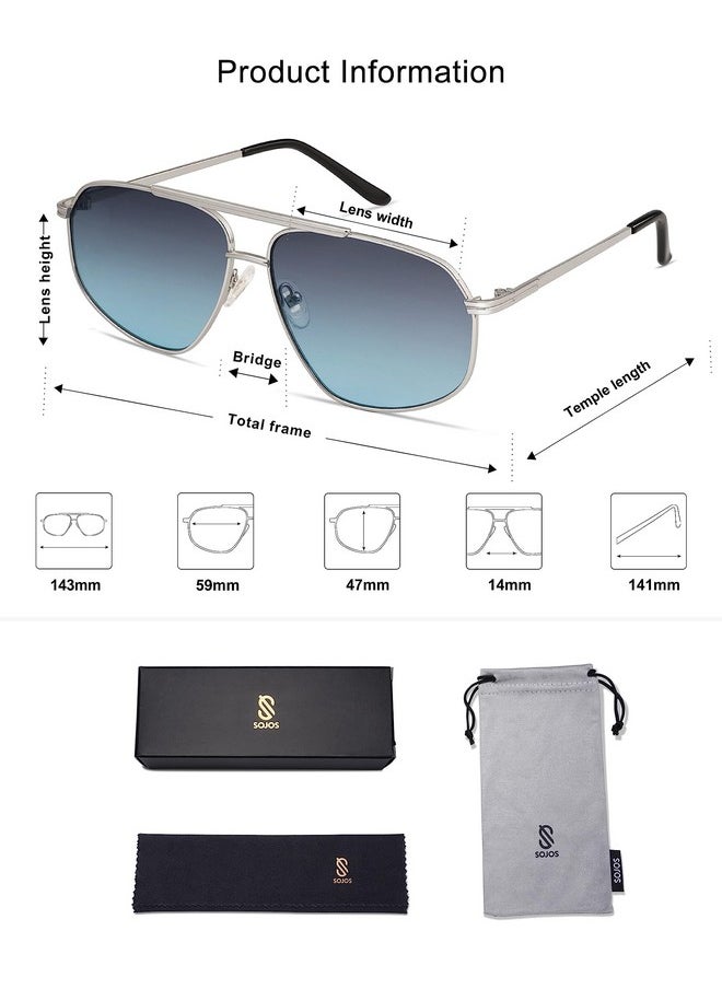 Sojos Classic Retro Aviator Sunglasses For Women Men Vintage Hexagonal Metal Frame Uv400 Lenses Sj1200, Silver/Gradient Blue  - Image 5