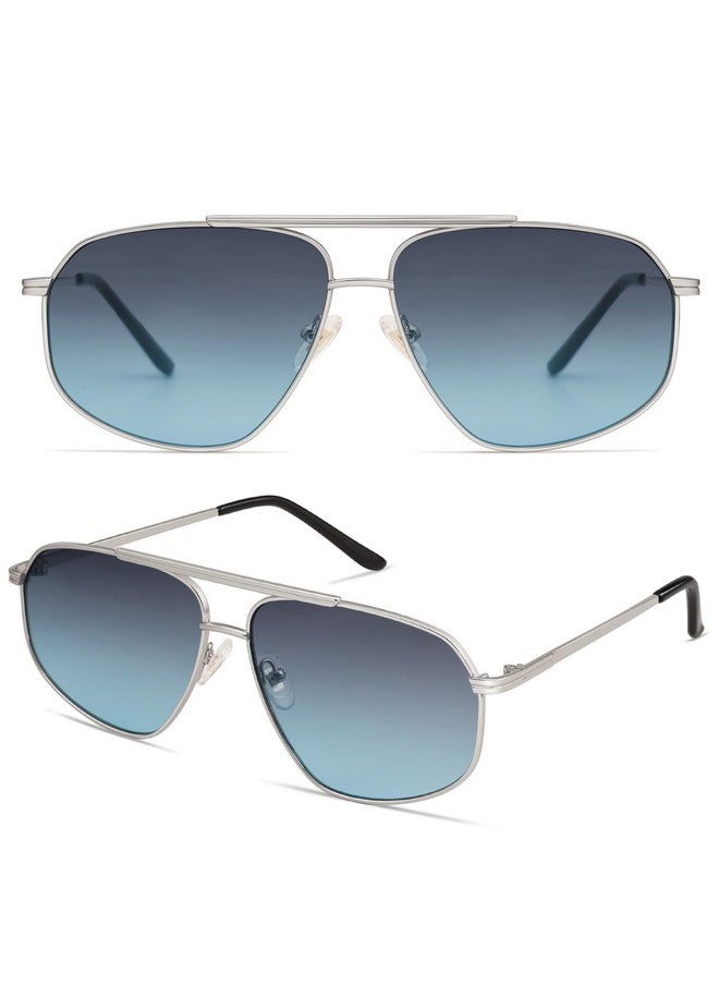 Sojos Classic Retro Aviator Sunglasses For Women Men Vintage Hexagonal Metal Frame Uv400 Lenses Sj1200, Silver/Gradient Blue  - Image 2