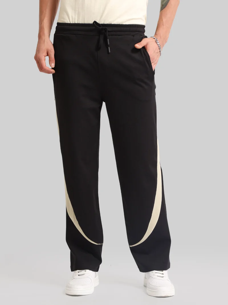 مانياك Maniac Mens Colorblock Light Grey and Black Baggy Fit Cotton Trackpant