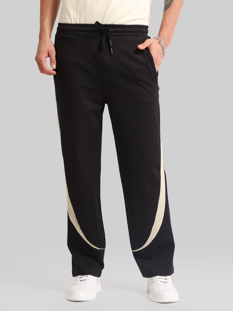 Maniac Mens Colorblock Light Grey and Black Baggy Fit Cotton Trackpant - Image 2