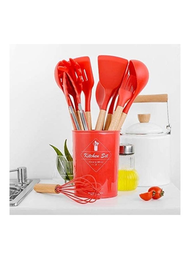 طقم أدوات مطبخ من السيليكون - من 13 قطعة أحمر one sizeسم - Image 2