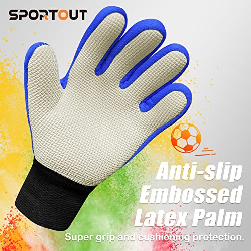 Sportout قفازات حارس مرمى للأطفال من سبورت آوت، قفازات كرة القدم مع حماية مزدوجة للمعصم ومواد لاتكس مقاومة للانزلاق لتجنب الإصابات (أزرق، مقاس 6 مناسب من 8 إلى 12 سنة) - Image 3