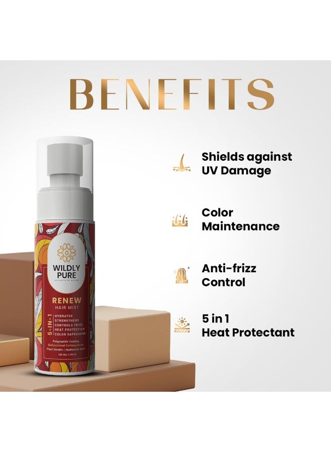 Wildly pure Pure Renew 5 in 1 Heat Protection Spray Mist with Polypeptides & Hyaluronic acid| Heat & UV Protect, Frizz Control & Color Protection| Men & women| Chemical Free| 100mL (Renew Hair Mist)  - Image 2