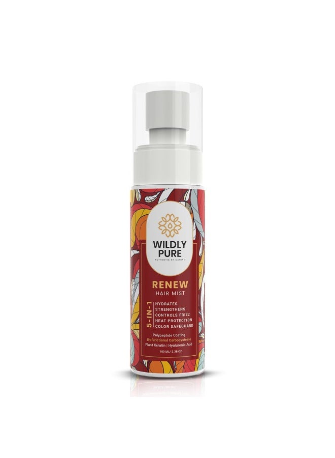 Wildly pure Pure Renew 5 in 1 Heat Protection Spray Mist with Polypeptides & Hyaluronic acid| Heat & UV Protect, Frizz Control & Color Protection| Men & women| Chemical Free| 100mL (Renew Hair Mist)  - Image 1