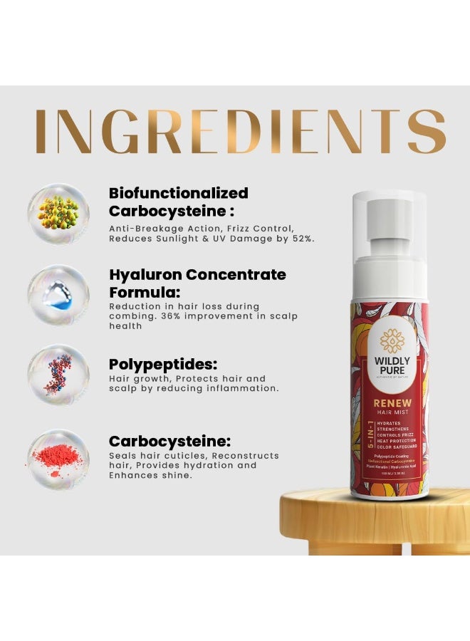 Wildly pure Pure Renew 5 in 1 Heat Protection Spray Mist with Polypeptides & Hyaluronic acid| Heat & UV Protect, Frizz Control & Color Protection| Men & women| Chemical Free| 100mL (Renew Hair Mist)  - Image 3