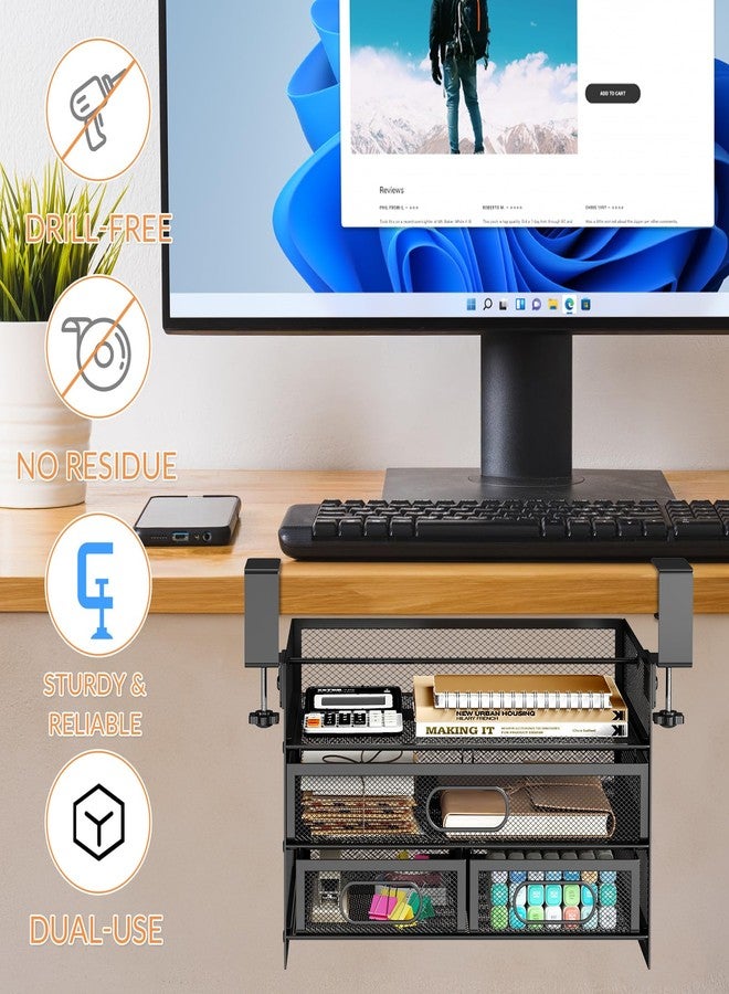 NiOffice Under Desk Drawer Organizer, Large Under Desk Storage Side Drawers for Home & Office, L12.9xW9.6xH8.1 Drill-Free Clamp-on Installation, Spacious Storage for Office Supplies, Papers - Image 2