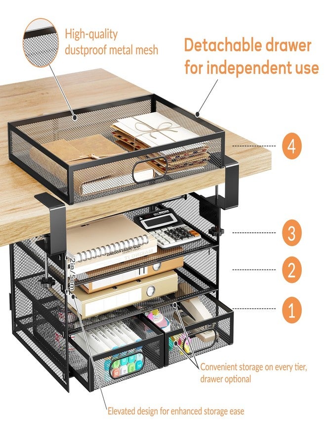 NiOffice Under Desk Drawer Organizer, Large Under Desk Storage Side Drawers for Home & Office, L12.9xW9.6xH8.1 Drill-Free Clamp-on Installation, Spacious Storage for Office Supplies, Papers - Image 3