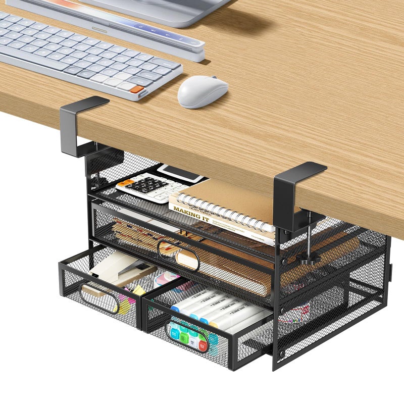 NiOffice Under Desk Drawer Organizer, Large Under Desk Storage Side Drawers for Home & Office, L12.9xW9.6xH8.1 Drill-Free Clamp-on Installation, Spacious Storage for Office Supplies, Papers - Image 1