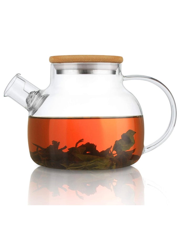 DESSINI غلاية شاي من زجاج البورسليكات مع غطاء من الخيزران وحامل شمعة مقاوم للحرارة 100 مل - Image 2