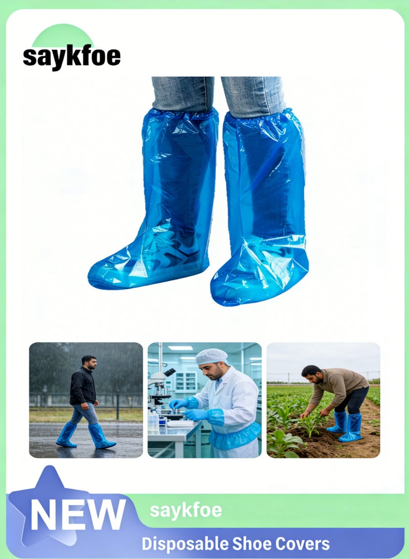 saykfoe 40 Pcs Disposable Shoe Covers and Thicker Boot, 70cm Rainy Day Outer Wear Shoe Cover, Waterproof Sandproof Anti-Slip Overshoe (20 Pairs), Farm Shoe Cover Outdoor Indoors Overshoes (Blue) - Image 1