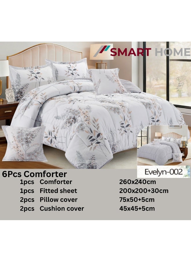 SMART HOME Luxury Summer Hotel Double Bed Set, 6 Pieces – Quilted Comforter Set with Soft Filling – Double Comforter with Fitted Sheet, 2 Pillowcases, and 2 Square Cushion Covers – Cool and Comfortable Summer Bedspread – Elegant Hotel Bedding Set for Bedrooms – Size 260x240 cm – High Quality, Suitable for Everyday Use and Hotels – Made of Microfiber - Image 2