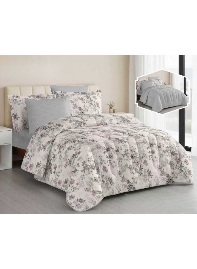 SMART HOME Luxury Summer Hotel Double Bed Set, 6 Pieces – Quilted Comforter Set with Soft Filling – Double Comforter with Fitted Sheet, 2 Pillowcases, and 2 Square Cushion Covers – Cool and Comfortable Summer Bedspread – Elegant Hotel Bedding Set for Bedrooms – Size 250x230 cm – High Quality, Suitable for Everyday Use and Hotels – Made of Microfiber - Image 1