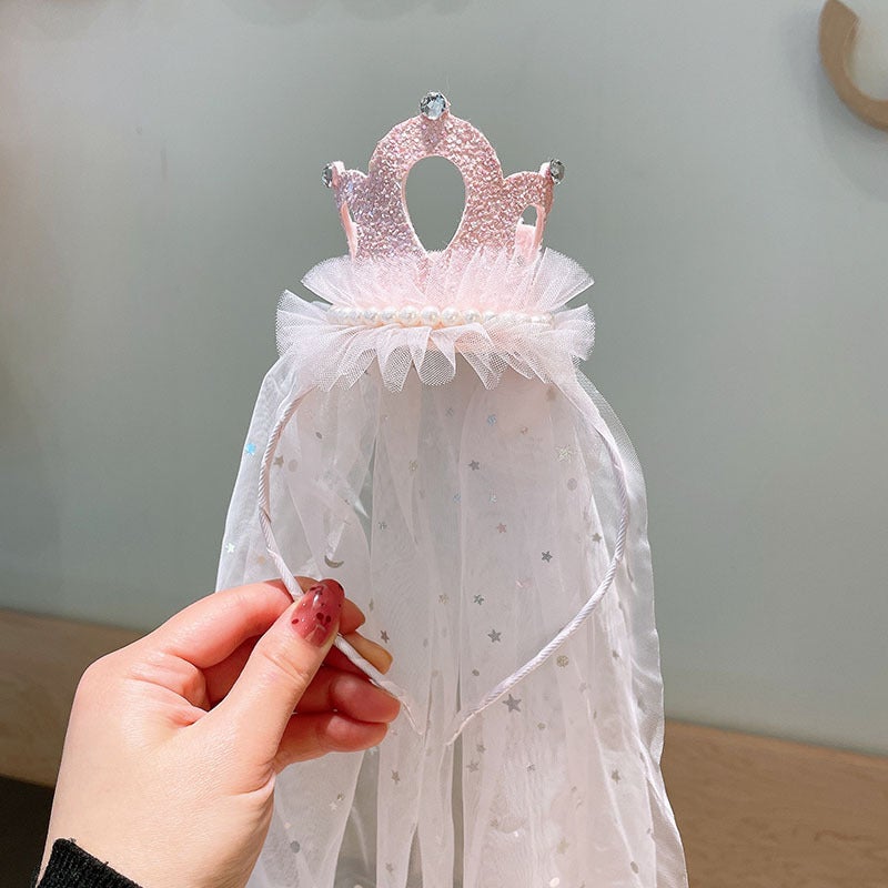 Generic Girls Crown Vessel Hair Hoop Childrens Hair Stylish Hair Clip New Baby Non-slip Hair Accessories Wholesale 3-Pink Floating Yarn