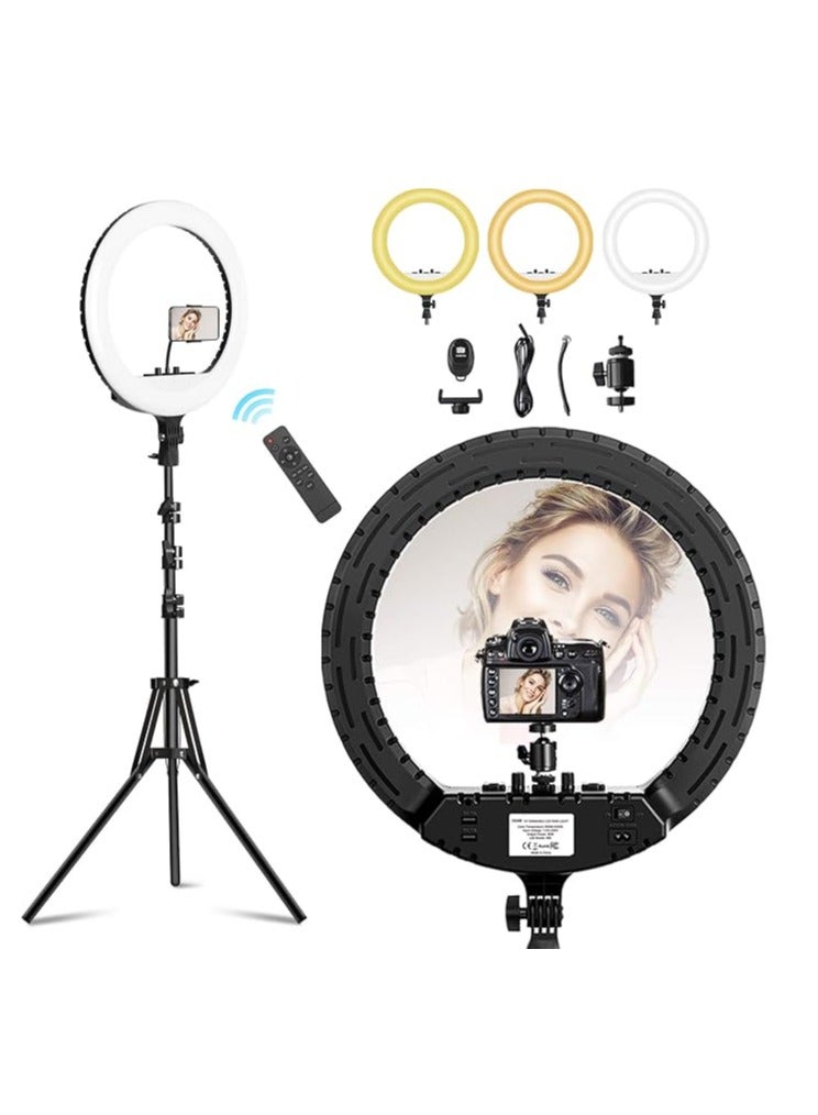 TECOOL Ring Light with Tripod Stand & Phone Holder 18 inch Dimmable LED Selfie Circle Light with 3 Color and 10 Brightness Level for YouTube/TikTok/Live Streaming/Video Shooting/Makeup, Bluetooth, USB  - Image 1