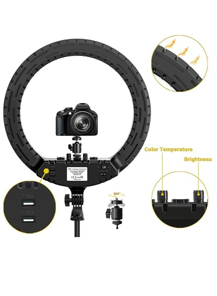 TECOOL Ring Light with Tripod Stand & Phone Holder 18 inch Dimmable LED Selfie Circle Light with 3 Color and 10 Brightness Level for YouTube/TikTok/Live Streaming/Video Shooting/Makeup, Bluetooth, USB  - Image 5